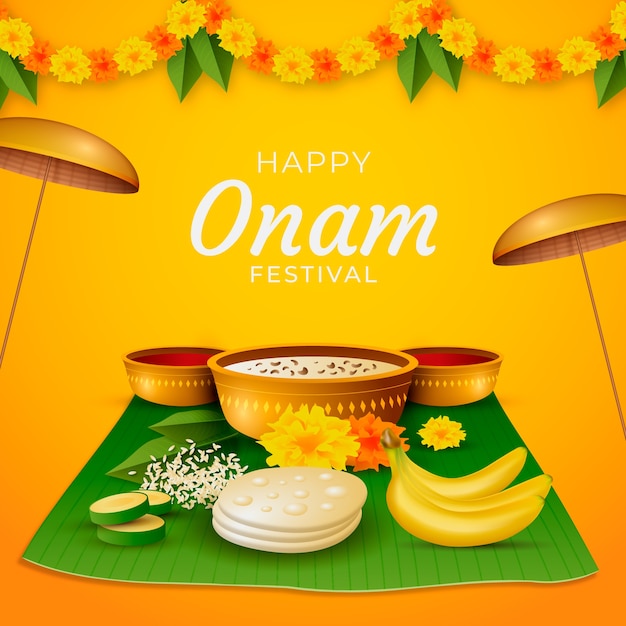 Realistic illustration for onam celebration