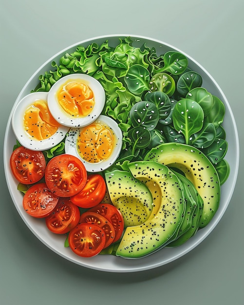 Vector realistic image of a plate of healthy food