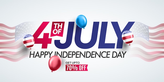 Realistic Independence day USA promotion banner template american balloons flag decor on waving american national flag