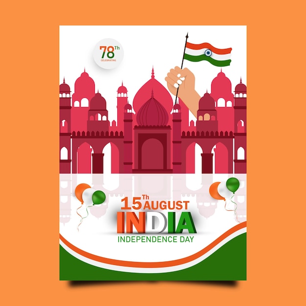 Vector realistic india independence day celebration vertical poster template