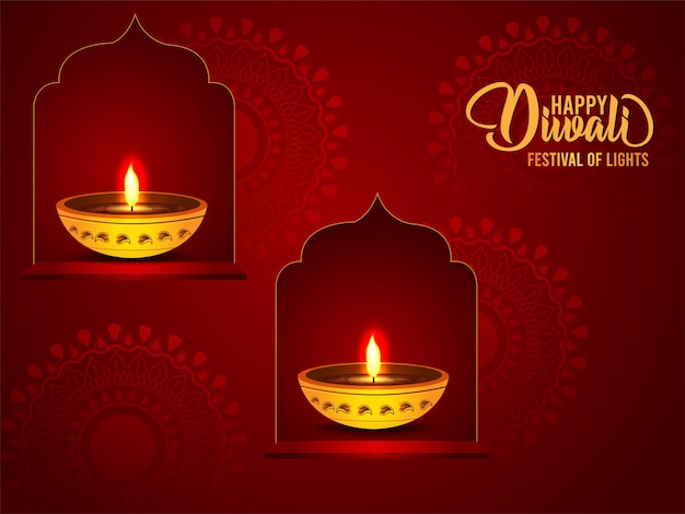 Realistic indian festival happy diwali celebration greeting card