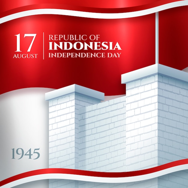 Realistic indonesia independence day illustration with monument