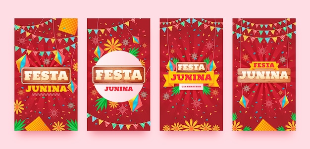 Realistic instagram stories collection for brazilian festas juninas celebration