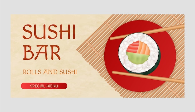 Vector realistic international sushi day horizontal banner template