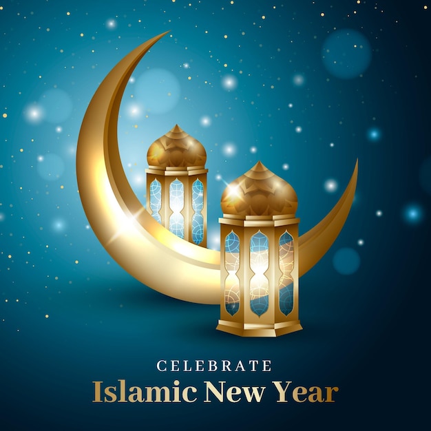 Realistic islamic new year illustration