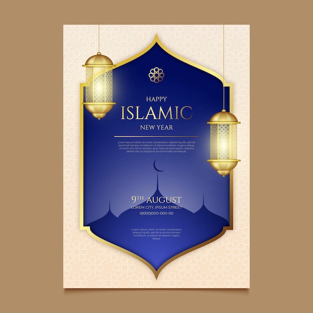 Realistic islamic new year vertical poster template