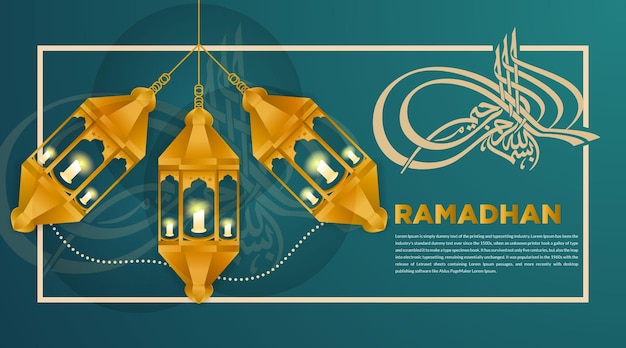 Realistic Islamic ramadan greeting luxury background with 3d arabic lantern crescent moon and stars