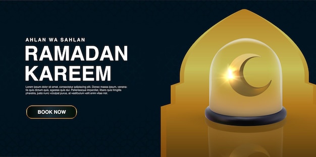 Realistic Islamic Ramadan Kareem   template with  illustration of Crescent moon Happy muslim holiday eid mubarak