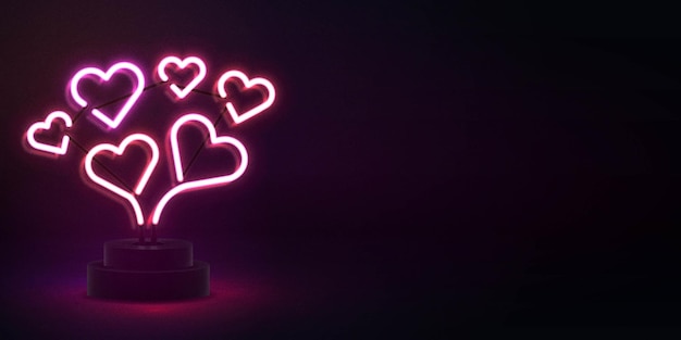 Realistic isolated neon sign of Heart with copy space for invitation background. Concept of Happy Valentines Day.