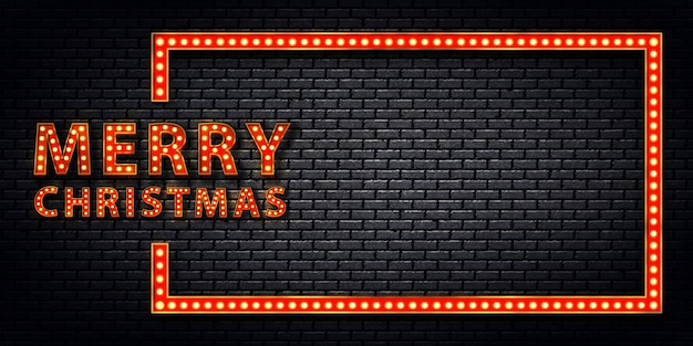 Realistic isolated neon sign of Merry Christmas frame marquee for invitation decoration on the wall