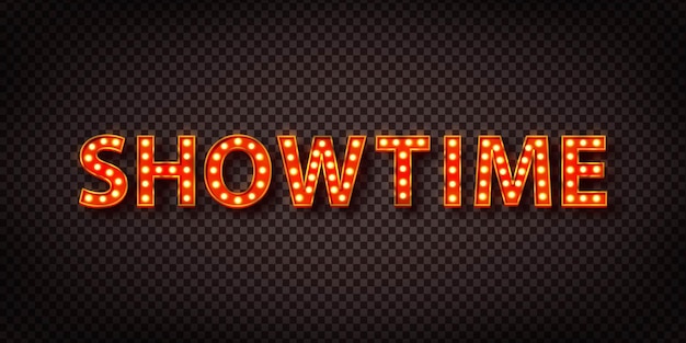 realistic isolated retro marquee text with electric light lamps of Showtime