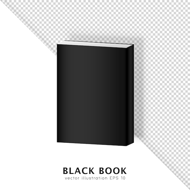 Realistic isometric black hardcover book isolated on white and transparent background. 3D Mockup