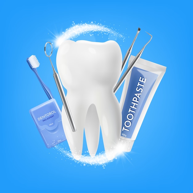 Vector realistic isometric dental care composition