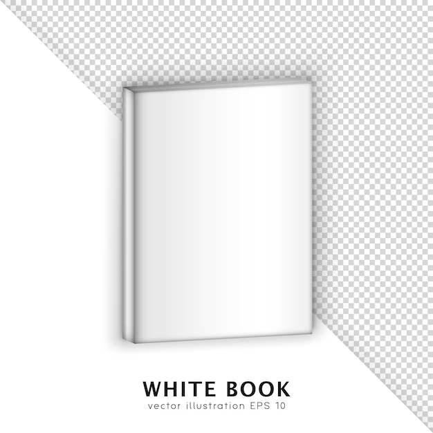 Realistic isometric white hardcover book. 3D Mockup of blank, empty textbook