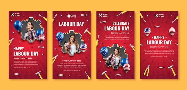 Realistic labor day instagram stories collection