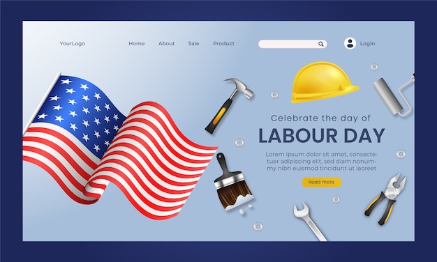 Realistic landing page template for labour day celebration