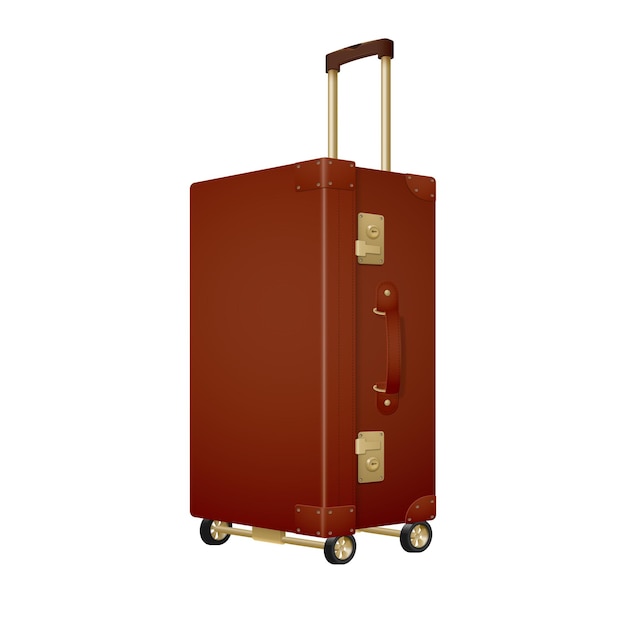 Realistic large vintage suitcase on modern wheels with a handle