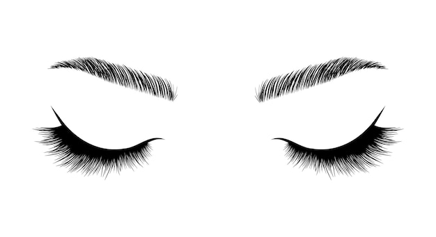 Realistic lashes on white background Woman with closed eyes and brows icon Lamination and extension eyelashes