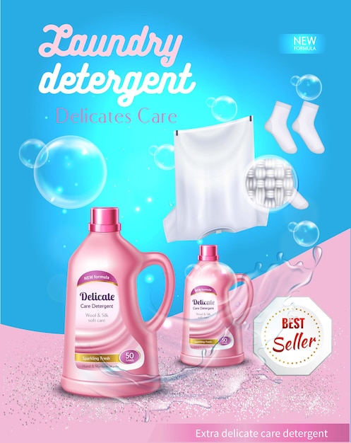 Realistic laundry detergent poster