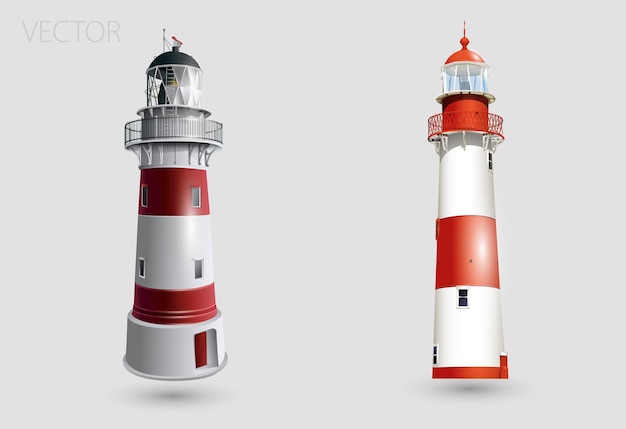 Realistic lighthouse in the night sky background vector illustration eps the light effect of a light