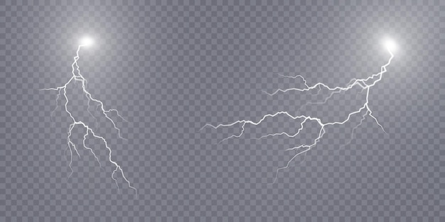 Realistic lightning. Light effect of electric discharge. Lightning for web design and illustrations.