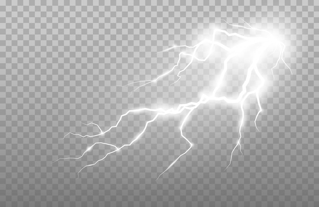 Realistic lightning and thunder strike. Electric discharge abstract illustration.