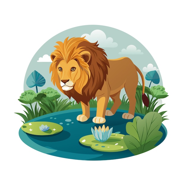 Realistic Lion Vector Illustration Concept