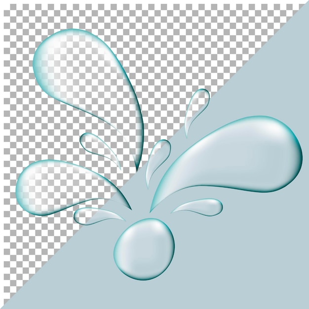 Realistic liquid puddle water splashes isolated on transparent and blue background Transparent drops