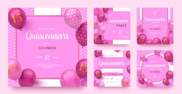 Realistic luxury quinceanera template