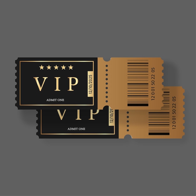 Realistic Luxury ticket vector set. Golden vip ticket isolated on background. Vector illustrat