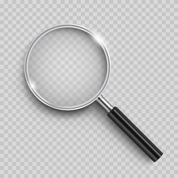 Realistic Magnifying glass with shadow on a transparent    .