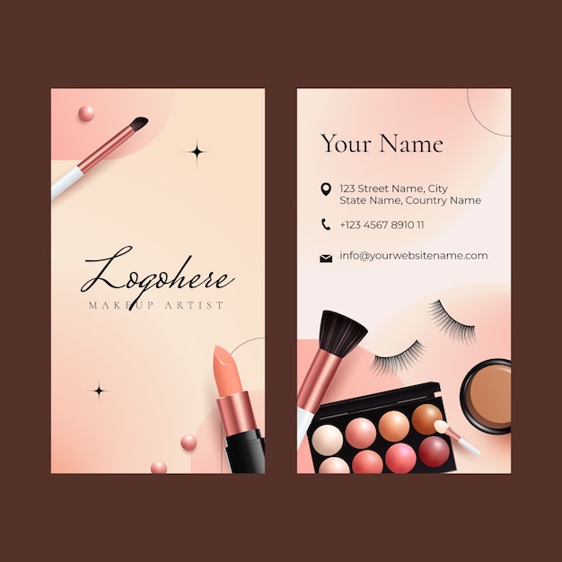 Realistic makeup artist vertical business card template