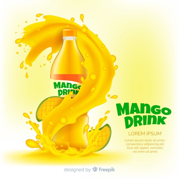 Realistic mango juice advertisement