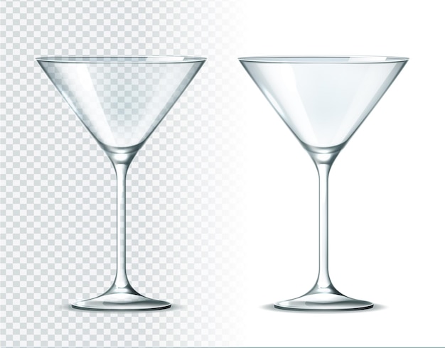 Realistic martini glassware for alcohol drinks