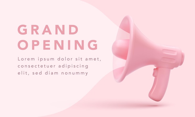 Realistic megaphone with pink bubble for social media marketing concept.