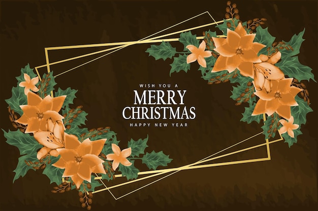 Realistic Merry Christmas and happy new year banner with water color floral ornaments Premium vector