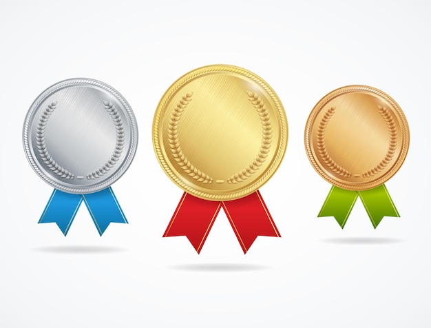 Realistic Metal Award Medals Set Vector