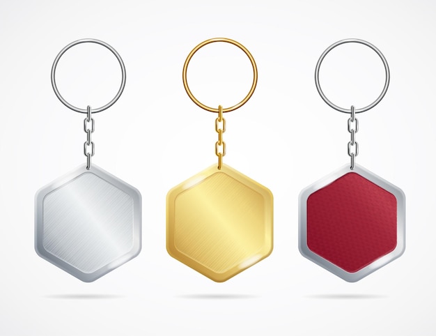 Realistic Metal and Plastic Keychains Set Rhombus Vector