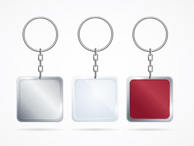 Realistic Metal and Plastic Keychains Set Vector