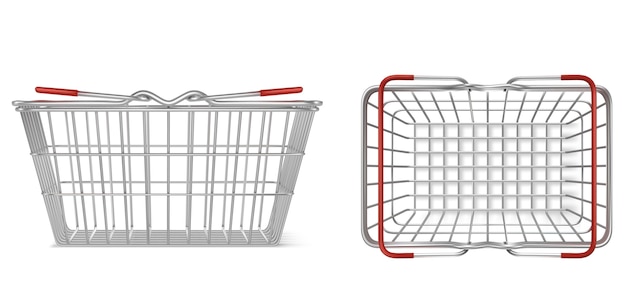 Realistic metal supermarket basket