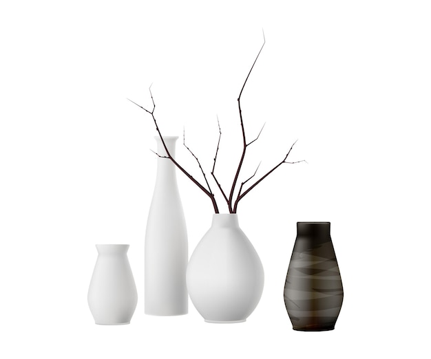 Realistic minimalistic vases of various size and shape for modern room interior vector illustration