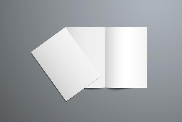 Vector realistic mockup of open and closed bi-fold brochure. white template of the blank catalog for the presentation of the design of the cover and pages. isolated on background.