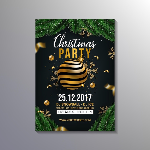 Realistic modern black christmas party poster design template