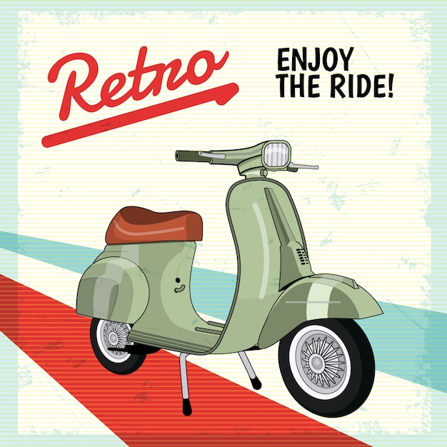 Realistic motor scooter vintage retro poster background