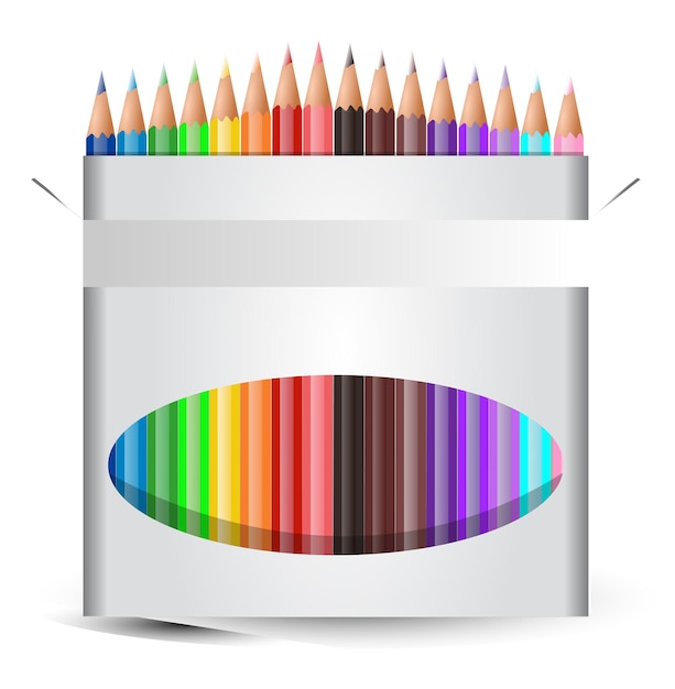 realistic multi colored pencils. various colored pencils in a white box.  colored pencils sharpened