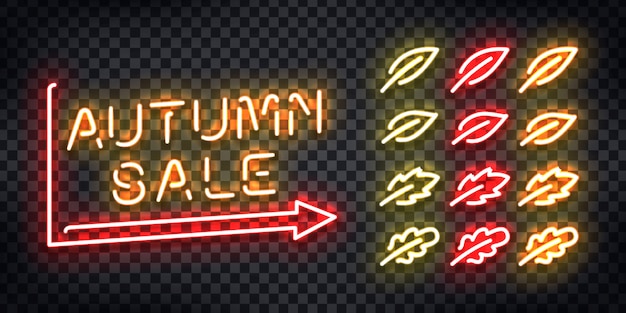  realistic  neon sign for Autumn Sale for decoration and covering on the transparent background. Concept of Happy Autumn.