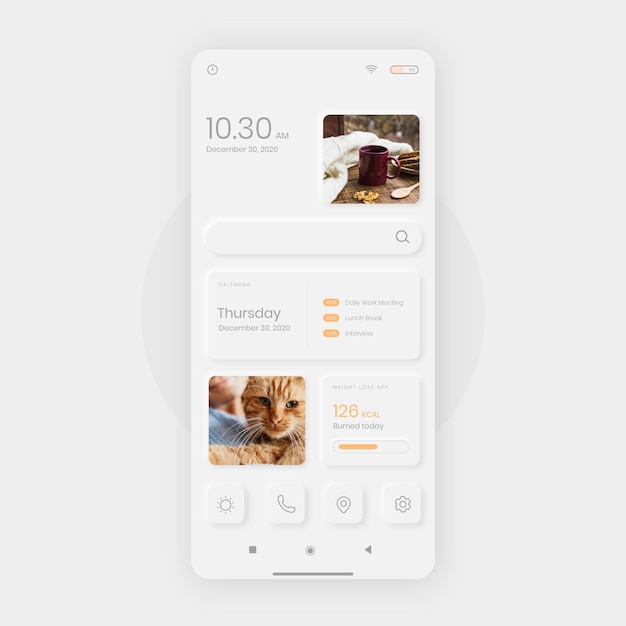 Realistic neumorph home screen template