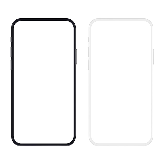 Realistic new version of black and white slim smartphone with blank white screen