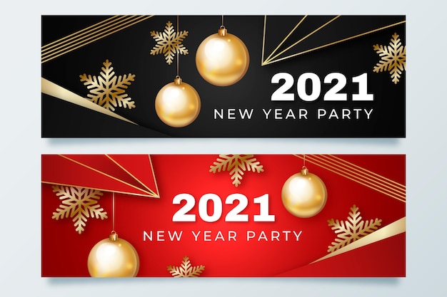 Realistic new year 2021 party banners template