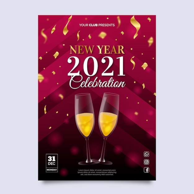 Realistic new year 2021 party poster template